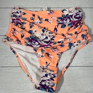 Cupshe Bikini Neon Orange Floral Bottoms Size Small